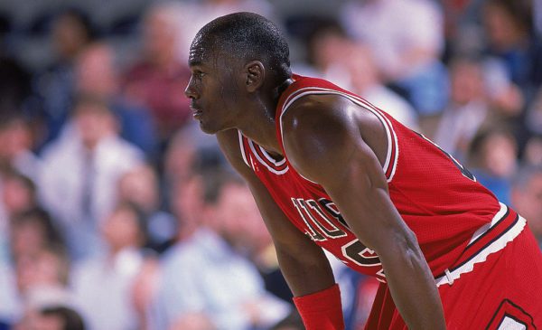 1988: Michael Jordan #23 of the Chicago Bulls rests on the court during a game. NOTE TO USER: User expressly acknowledges and agrees that, by downloading and/or using this Photograph, User is consenting to the terms and conditions of the Getty Images License Agreement. Mandatory copyright notice: Copyright 2001 NBAE Mandatory Credit: Mike Powelll/Allsport